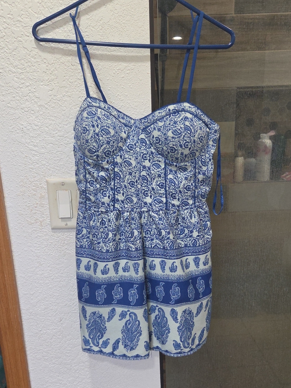 Blue and White Paisley Bustier Dress